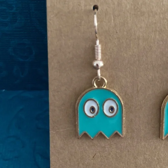 Inky Pac-Man blue ghosts earrings- Handmade - Picture 4 of 5